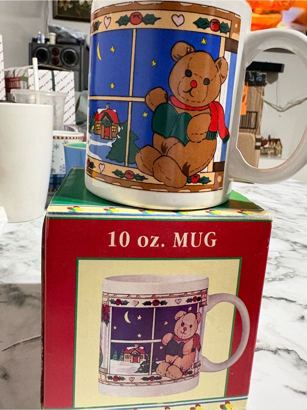 Christmas teddy bear 10 oz mug ,cute holiday scene.